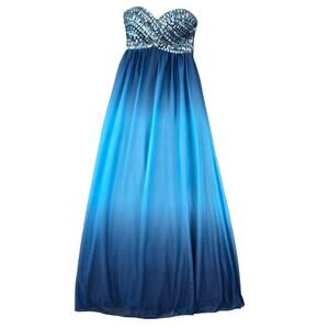 B. Smart Blue Ombre Strapless Formal Maxi Dress Women's Juniors Size 5 Prom Gown